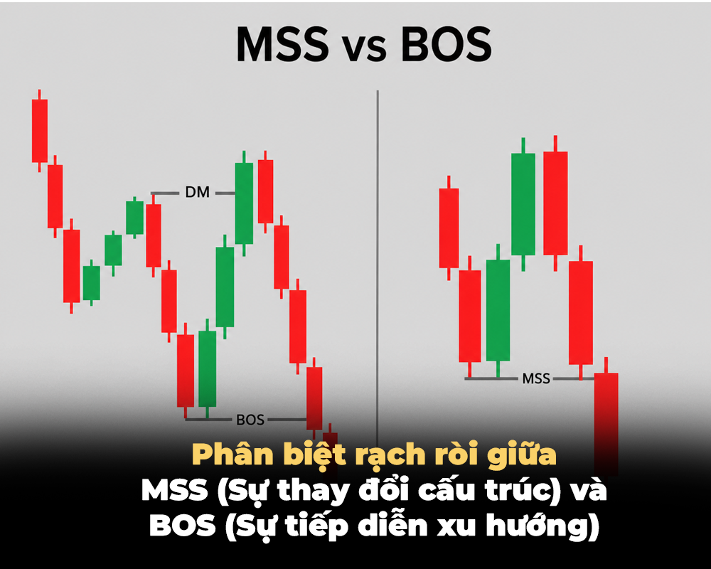 PHÂN BIỆT RẠCH RÒI GIỮA MSS (SỰ THAY ĐỔI CẤU TRÚC) VÀ BOS (SỰ TIẾP DIỄN XU HƯỚNG)